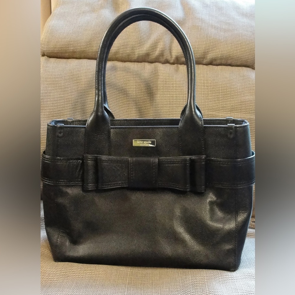 KATE SPADE QUINN VILLABELLA AVENUE BAG Black Leather Bow Handbag Purse Tote
